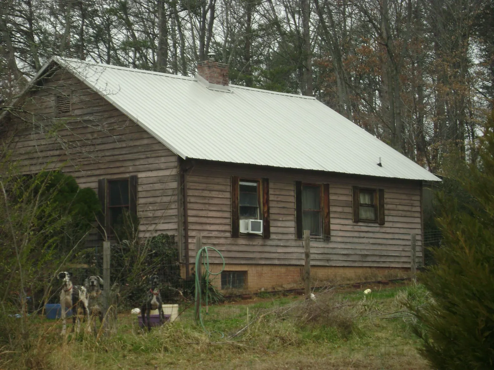 White metal roof on an old wood sided farmhouse, from a Metal Roof Installation job in Penfield